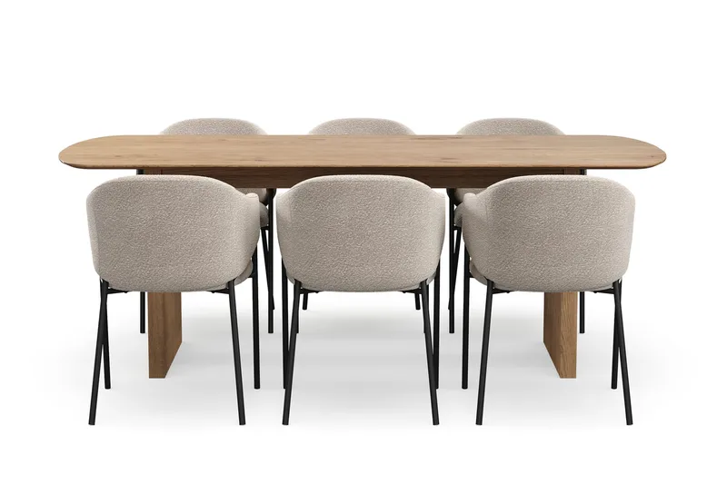 Richeto Matbord 210 cm med 6 Filip Matstolar - Naturlig finish / Taupe Bouclé - Möbler - Bord & matgrupper - Matgrupper