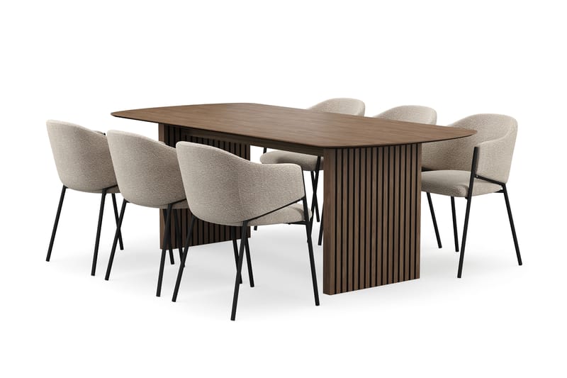 Richeto Matbord 210 cm med 6 Filip Matstolar, Rökt ek / Taupe Bouclé