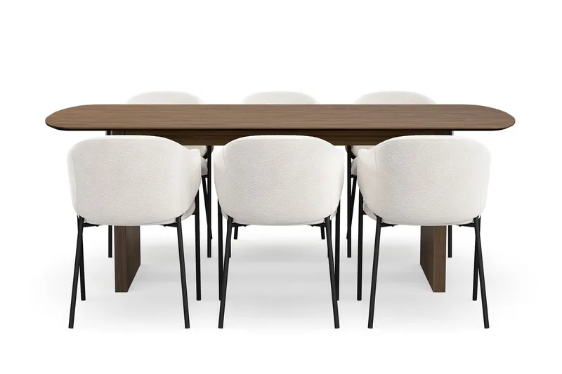 Richeto Matbord 210 cm med 6 Filip Matstolar - Rökt ek / Vit Bouclé - Möbler - Bord & matgrupper - Matgrupper