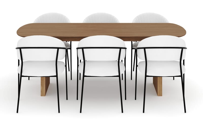Richeto Matbord 210 cm med 6 Karol Matstolar - Naturlig finish / Vit Bouclé - Möbler - Bord & matgrupper - Matgrupper