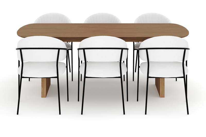 Richeto Matbord 210 cm med 6 Karol Matstolar - Naturlig finish / Vit Bouclé - Möbler - Bord & matgrupper - Matgrupper