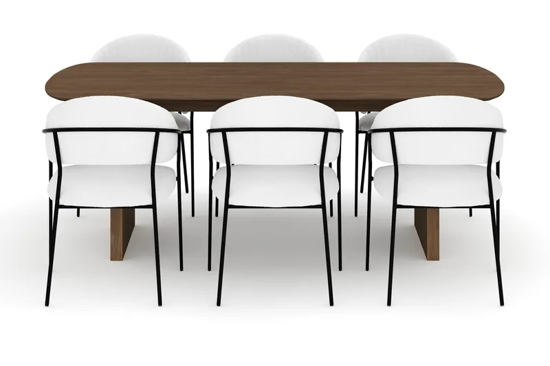 Richeto Matbord 210 cm med 6 Karol Matstolar - Rökt ek / Vit Bouclé - Möbler - Bord & matgrupper - Matgrupper