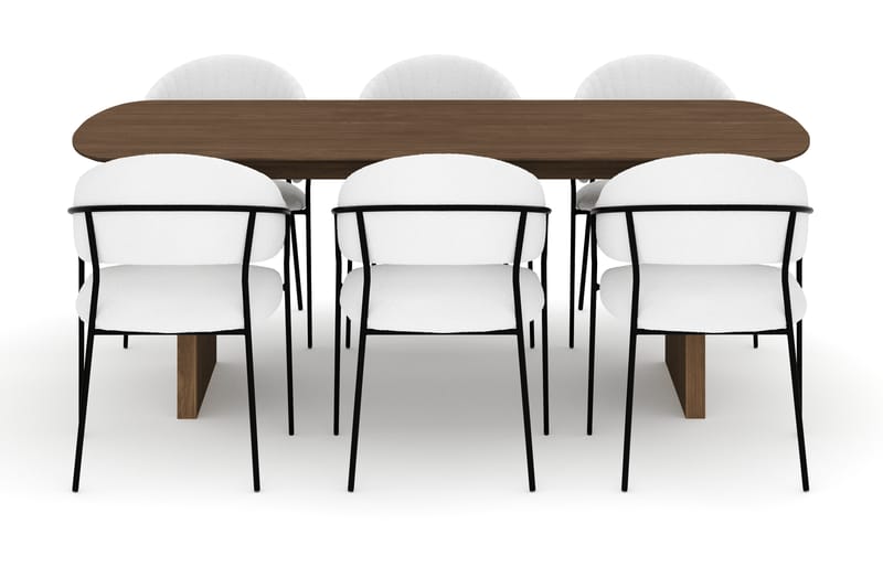 Richeto Matbord 210 cm med 6 Karol Matstolar - Rökt ek / Vit Bouclé - Möbler - Bord & matgrupper - Matgrupper