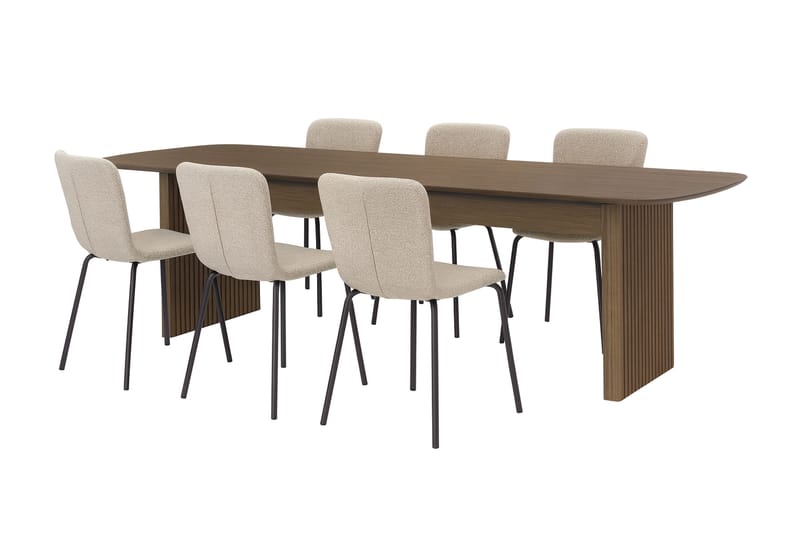 Richeto Matbord 210 cm med 6 Katy Matstolar, Rökt ek / Greige Bouclé