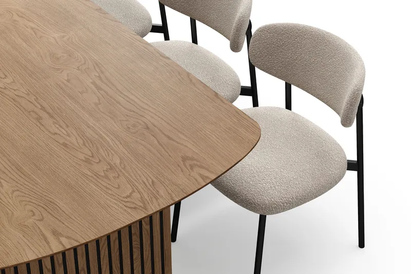 Richeto Matbord 210 cm med 6 Lucy Matstolar - Naturlig finish / Greige Bouclé / Metallben Svart - Möbler - Bord & matgrupper - Matgrupper