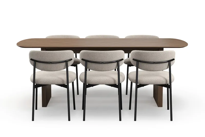 Richeto Matbord 210 cm med 6 Lucy Matstolar - Rökt ek / Greige Bouclé - Möbler - Bord & matgrupper - Matgrupper