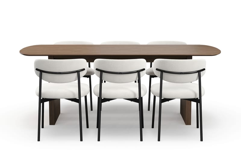 Richeto Matbord 210 cm med 6 Lucy Matstolar - Rökt ek / Vit Bouclé - Möbler - Bord & matgrupper - Matgrupper