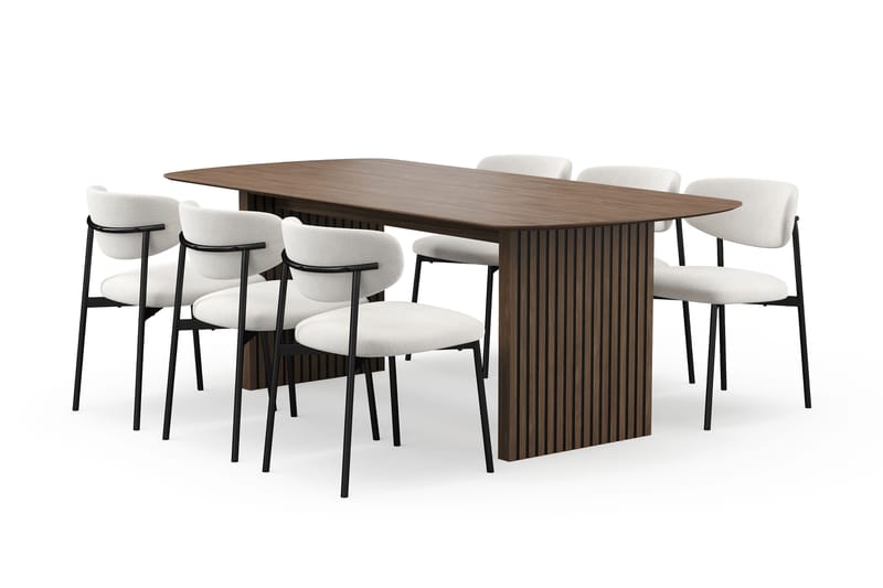 Richeto Matbord 210 cm med 6 Lucy Matstolar, Rökt ek / Vit Bouclé