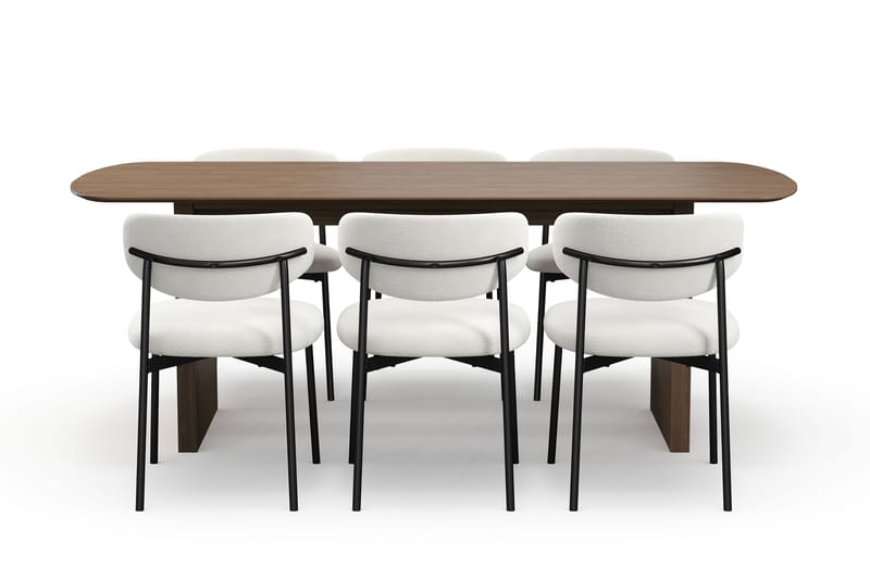 Richeto Matbord 210 cm med 6 Lucy Matstolar - Rökt ek / Vit Bouclé - Möbler - Bord & matgrupper - Matgrupper