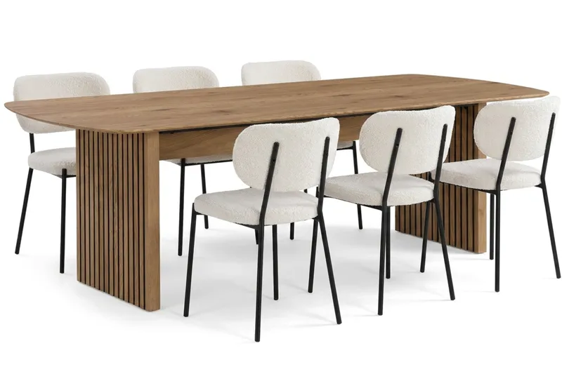 Richeto Matbord 210 cm med 6 st Gemmiano Stolar i Teddy - Brun, Vit - Möbler - Bord & matgrupper - Matgrupper
