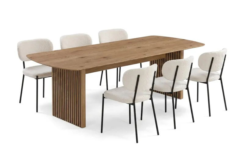 Richeto Matbord 210 cm med 6 st Gemmiano Stolar i Teddy, Brun, Vit
