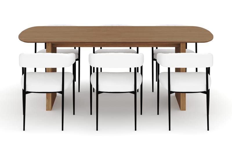 Richeto Matbord 210 cm med 6 Velma Matstolar - Naturlig finish / Vit Bouclé - Möbler - Bord & matgrupper - Matgrupper