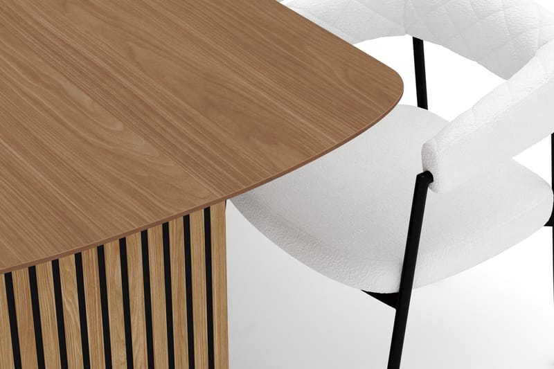 Richeto Matbord 210 cm med 6 Velma Matstolar - Naturlig finish / Vit Bouclé - Möbler - Bord & matgrupper - Matgrupper