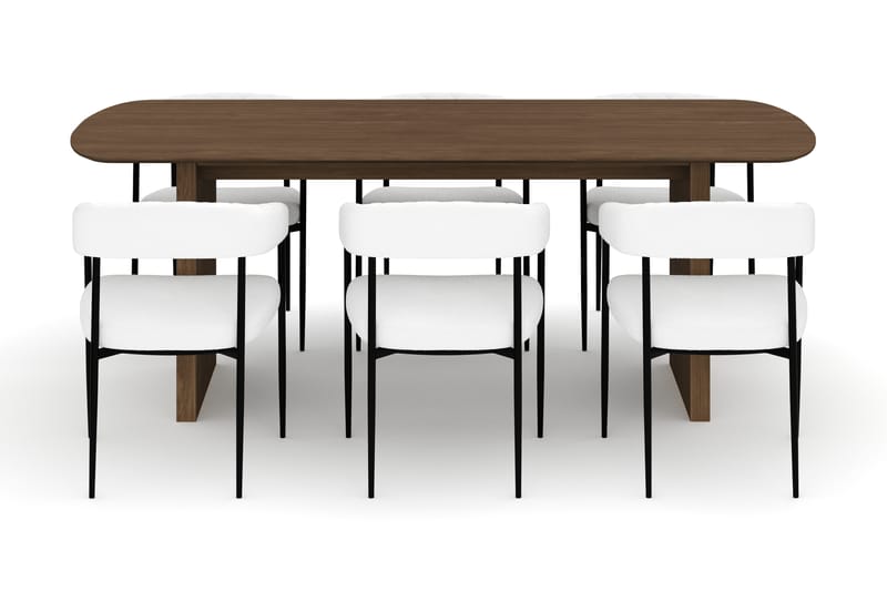 Richeto Matbord 210 cm med 6 Velma Matstolar - Rökt ek / Vit Bouclé - Möbler - Bord & matgrupper - Matgrupper
