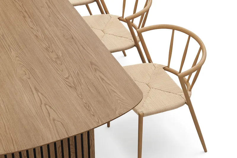 Richeto Matbord 210 cm med 6 Winston Matstolar - Naturlig finish / Beige / Metallben Ek - Möbler - Bord & matgrupper - Matgrupper