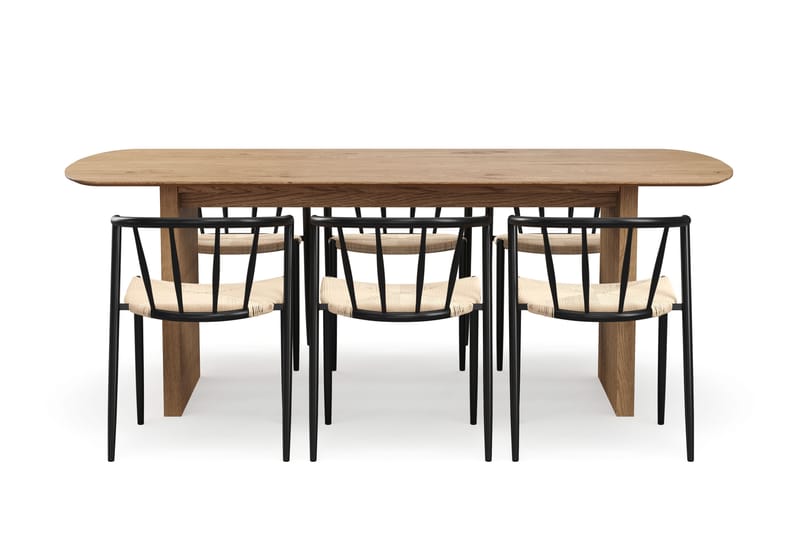 Richeto Matbord 210 cm med 6 Winston Matstolar - Naturlig finish / Beige / Metallben Svart - Möbler - Bord & matgrupper - Matgrupper