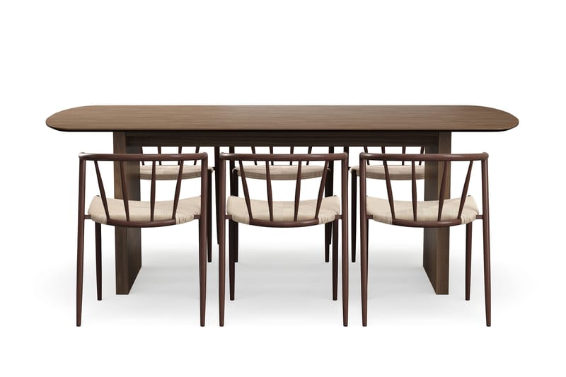 Richeto Matbord 210 cm med 6 Winston Matstolar - Rökt ek / Beige / Metallben Rökt ek - Möbler - Bord & matgrupper - Matgrupper