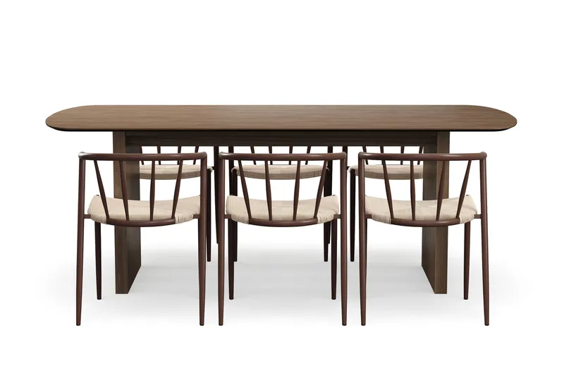Richeto Matbord 210 cm med 6 Winston Matstolar - Rökt ek / Beige / Metallben Rökt ek - Möbler - Bord & matgrupper - Matgrupper