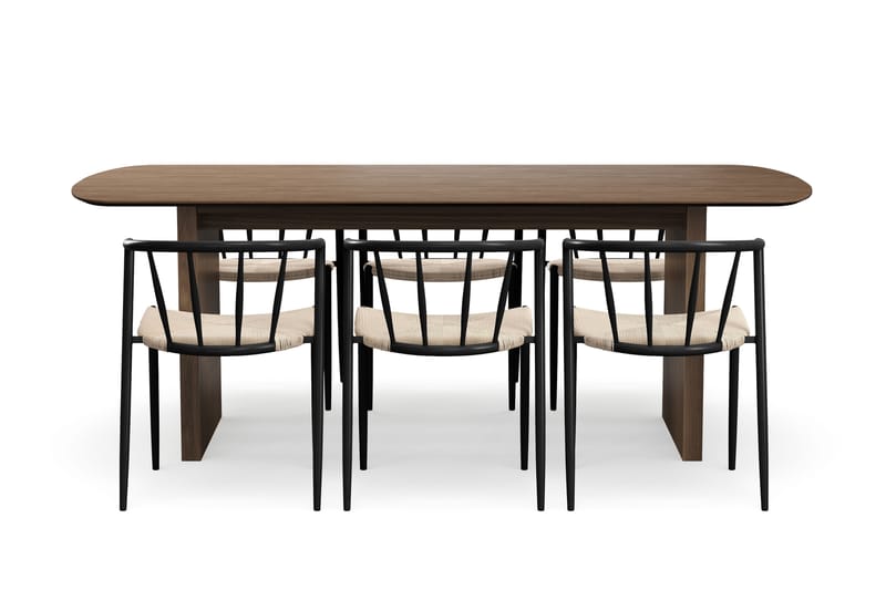 Richeto Matbord 210 cm med 6 Winston Matstolar - Rökt ek / Beige / Metallben Svart - Möbler - Bord & matgrupper - Matgrupper
