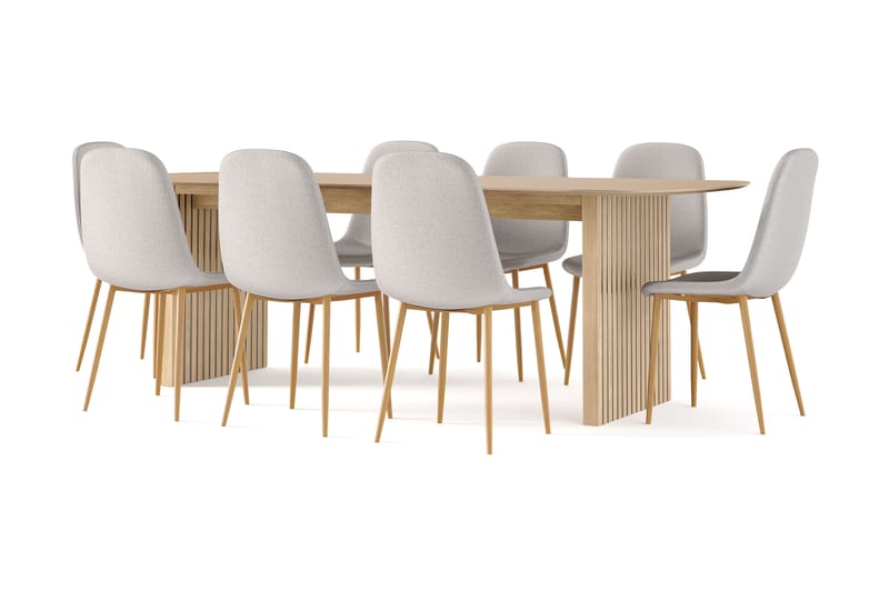 Richeto Matbord 240 cm ek +  8 st Nibe stol grå med ek ben - Natur/Grå - Möbler - Bord & matgrupper - Matgrupper