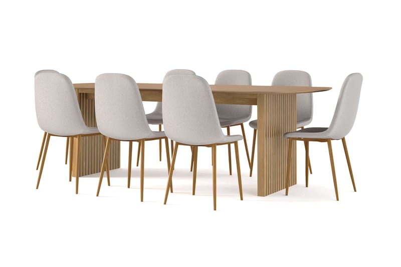Richeto Matbord 240 cm ek +  8 st Nibe stol grå med ek ben - Natur/Grå - Möbler - Bord & matgrupper - Matgrupper