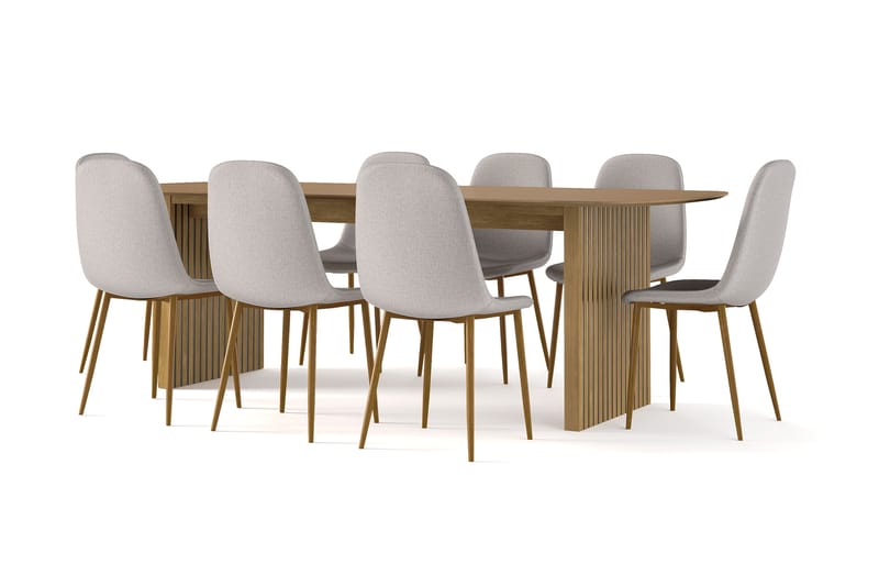 Richeto Matbord 240 cm ek +  8 st Nibe stol grå med ek ben, Natur/Grå
