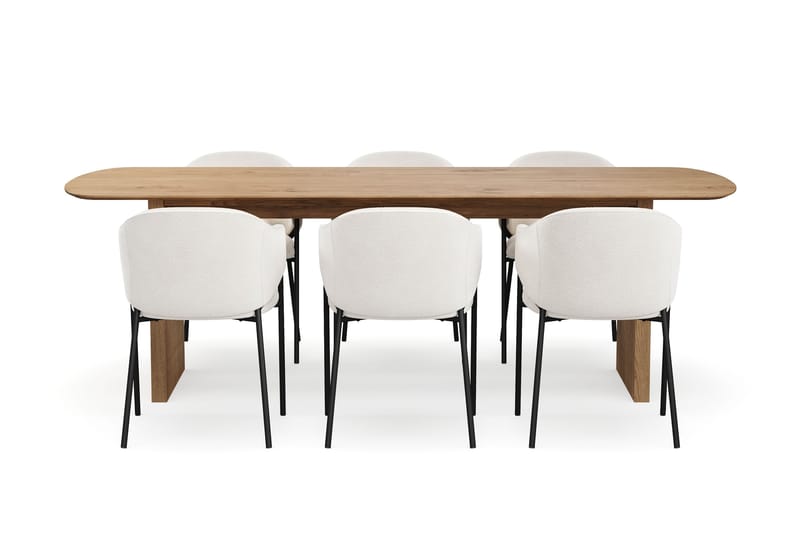 Richeto Matbord 240 cm med 6 Filip Matstolar - Naturlig finish / Vit Bouclé - Möbler - Bord & matgrupper - Matgrupper