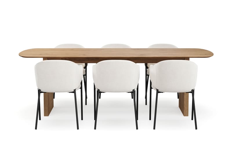 Richeto Matbord 240 cm med 6 Filip Matstolar - Naturlig finish / Vit Bouclé - Möbler - Bord & matgrupper - Matgrupper