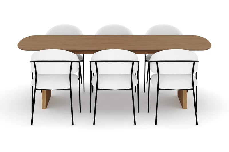 Richeto Matbord 240 cm med 6 Karol Matstolar - Naturlig finish / Vit Bouclé - Möbler - Bord & matgrupper - Matgrupper