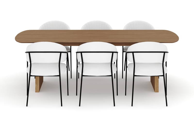 Richeto Matbord 240 cm med 6 Karol Matstolar - Naturlig finish / Vit Bouclé - Möbler - Bord & matgrupper - Matgrupper