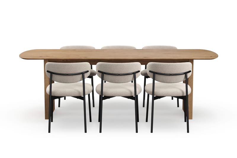 Richeto Matbord 240 cm med 6 Lucy Matstolar - Naturlig finish / Greige Bouclé / Metallben Svart - Möbler - Bord & matgrupper - Matgrupper