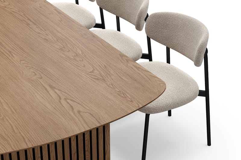 Richeto Matbord 240 cm med 6 Lucy Matstolar - Naturlig finish / Greige Bouclé / Metallben Svart - Möbler - Bord & matgrupper - Matgrupper