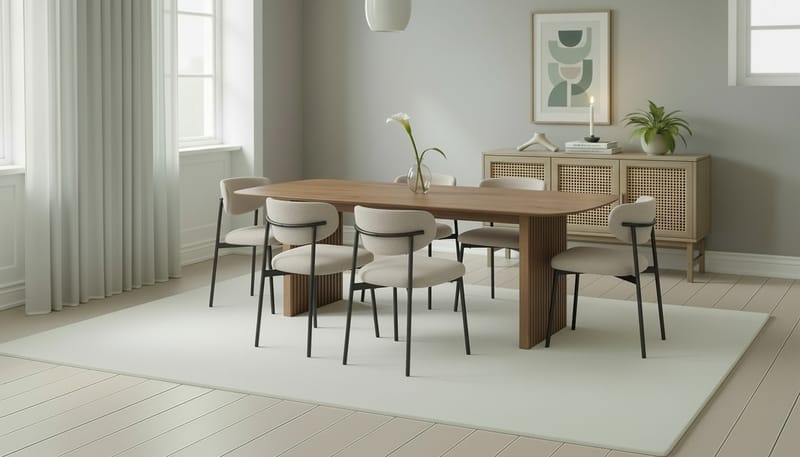 Richeto Matbord 240 cm med 6 Lucy Matstolar - Naturlig finish / Greige Bouclé / Metallben Svart - Möbler - Bord & matgrupper - Matgrupper