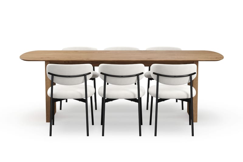 Richeto Matbord 240 cm med 6 Lucy Matstolar - Naturlig finish / Vit Bouclé / Metallben Svart - Möbler - Bord & matgrupper - Matgrupper