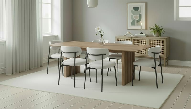 Richeto Matbord 240 cm med 6 Lucy Matstolar - Naturlig finish / Vit Bouclé / Metallben Svart - Möbler - Bord & matgrupper - Matgrupper