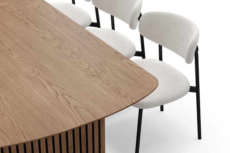 Richeto Matbord 240 cm med 6 Lucy Matstolar - Naturlig finish / Vit Bouclé / Metallben Svart - Möbler - Bord & matgrupper - Matgrupper