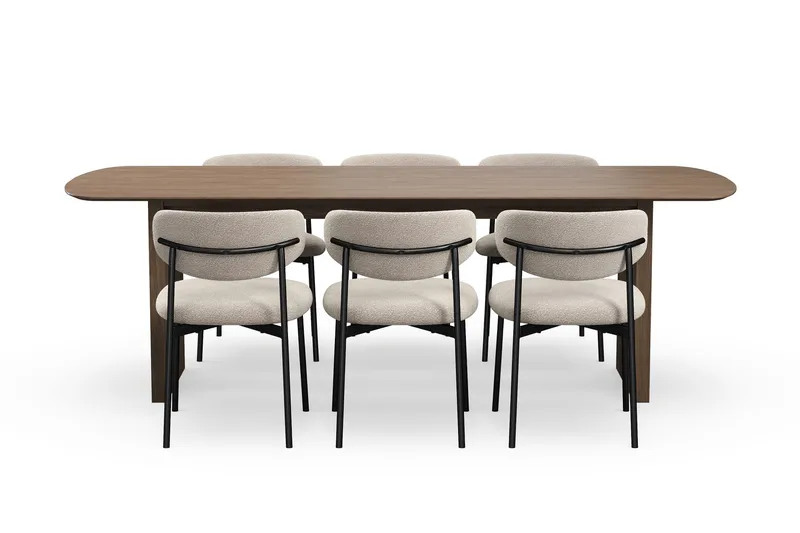 Richeto Matbord 240 cm med 6 Lucy Matstolar - Rökt ek / Greige Bouclé - Möbler - Bord & matgrupper - Matgrupper