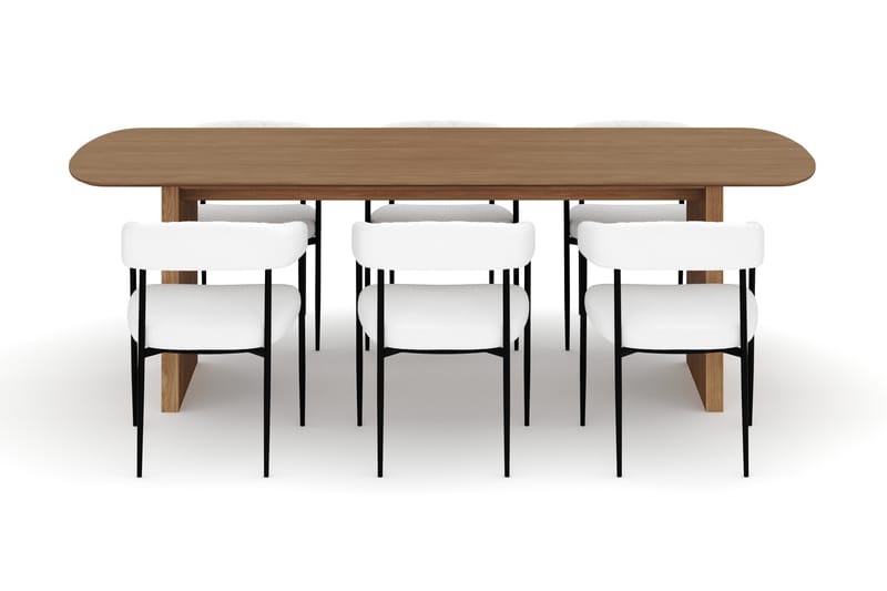 Richeto Matbord 240 cm med 6 Velma Matstolar - Naturlig finish / Vit Bouclé - Möbler - Bord & matgrupper - Matgrupper