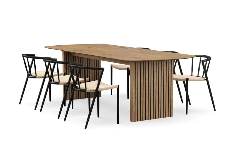 Richeto Matbord 240 cm med 6 Winston Matstolar, Ek