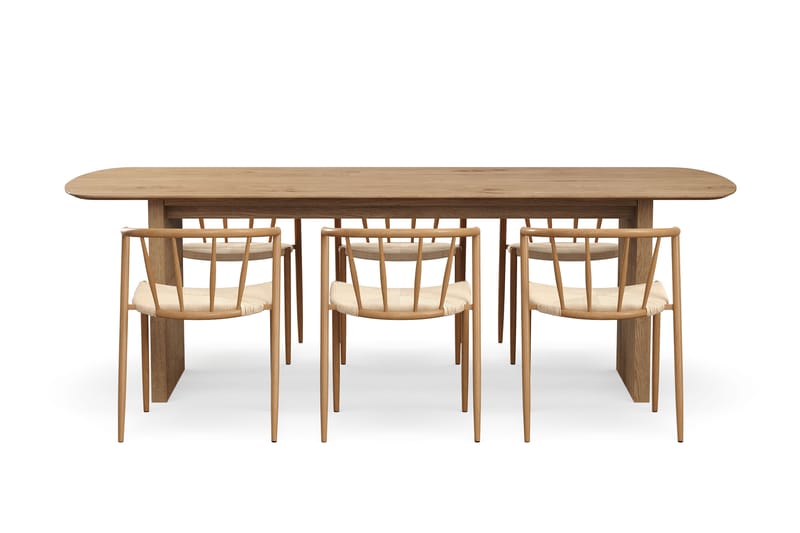 Richeto Matbord 240 cm med 6 Winston Matstolar - Naturlig finish / Beige / Metallben Ek - Möbler - Bord & matgrupper - Matgrupper