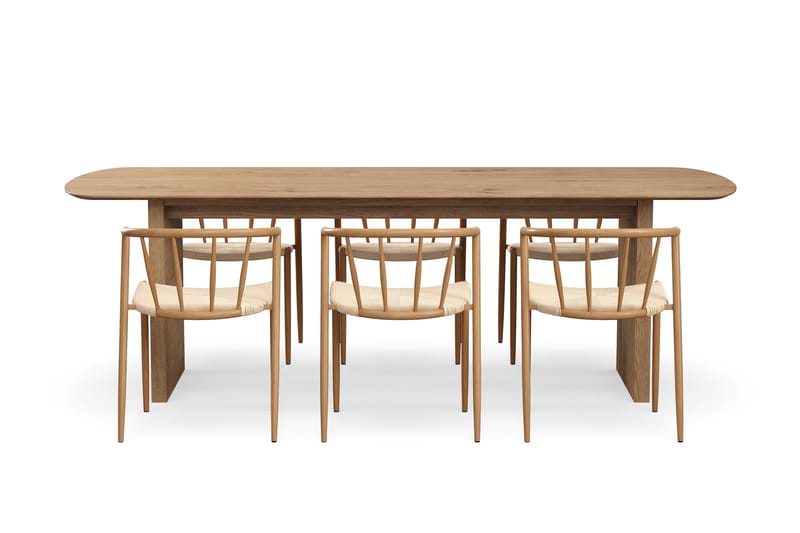 Richeto Matbord 240 cm med 6 Winston Matstolar - Naturlig finish / Beige / Metallben Ek - Möbler - Bord & matgrupper - Matgrupper