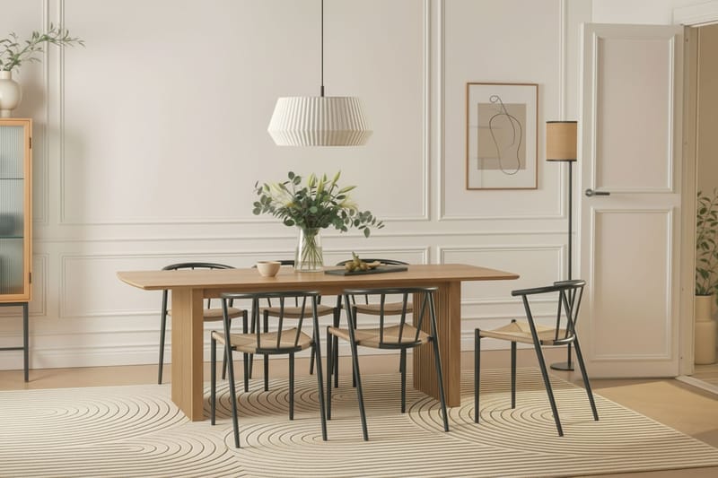 Richeto Matbord 240 cm med 6 Winston Matstolar - Naturlig finish / Beige / Metallben Svart - Möbler - Bord & matgrupper - Matgrupper