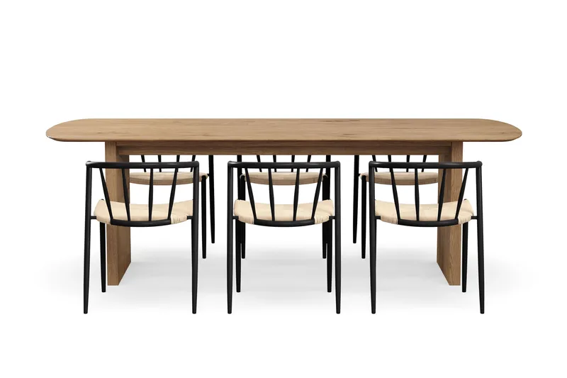 Richeto Matbord 240 cm med 6 Winston Matstolar - Naturlig finish / Beige / Metallben Svart - Möbler - Bord & matgrupper - Matgrupper