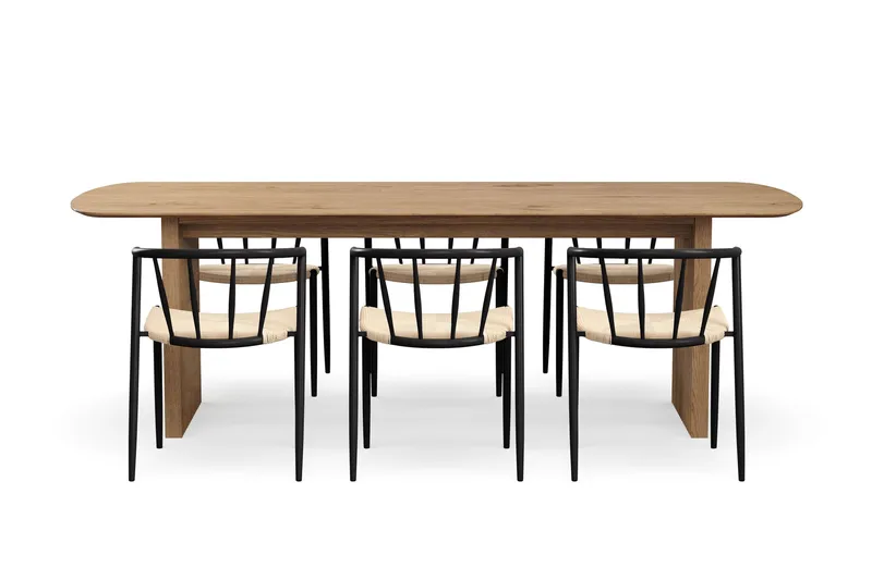 Richeto Matbord 240 cm med 6 Winston Matstolar - Naturlig finish / Beige / Metallben Svart - Möbler - Bord & matgrupper - Matgrupper