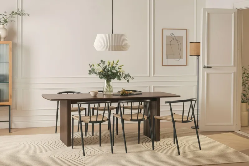 Richeto Matbord 240 cm med 6 Winston Matstolar - Rökt ek / Beige / Metallben Svart - Möbler - Bord & matgrupper - Matgrupper