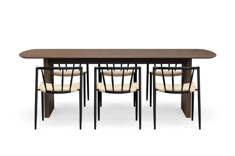 Richeto Matbord 240 cm med 6 Winston Matstolar - Rökt ek / Beige / Metallben Svart - Möbler - Bord & matgrupper - Matgrupper