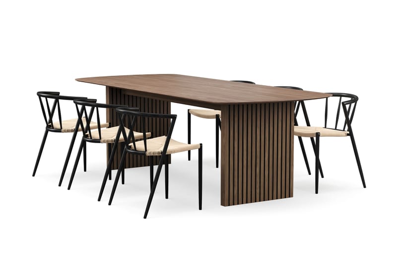 Richeto Matbord 240 cm med 6 Winston Matstolar, Rökt ek / Beige / Metallben Svart