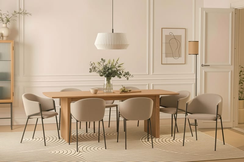 Richeto Matbord 240 cm med 8 Filip Matstolar - Naturlig finish / Taupe Bouclé - Möbler - Bord & matgrupper - Matgrupper