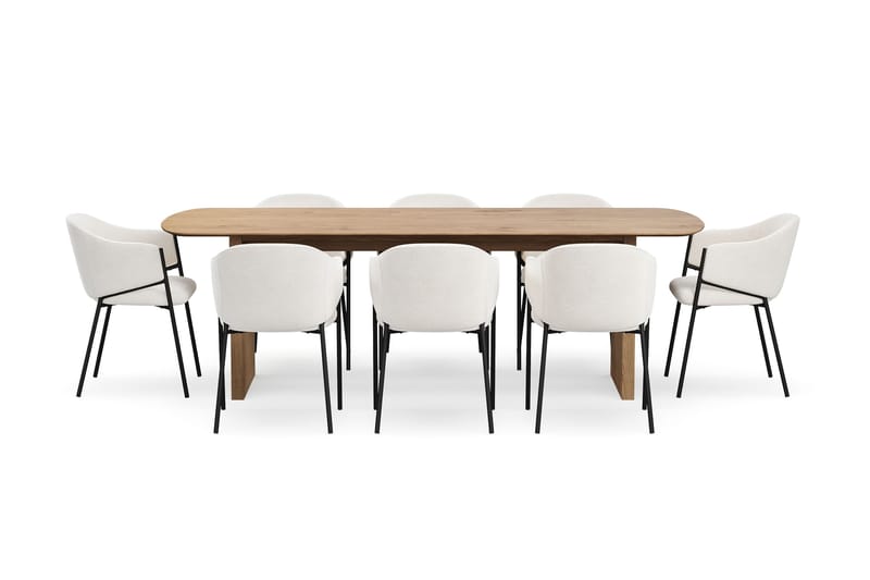 Richeto Matbord 240 cm med 8 Filip Matstolar - Naturlig finish / Vit Bouclé - Möbler - Bord & matgrupper - Matgrupper