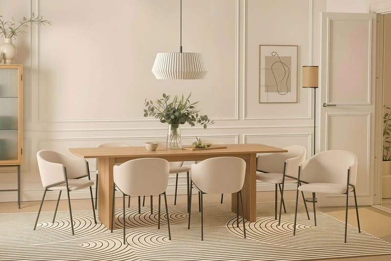 Richeto Matbord 240 cm med 8 Filip Matstolar - Naturlig finish / Vit Bouclé - Möbler - Bord & matgrupper - Matgrupper